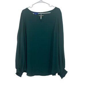 Apt. 9 Womens Long-Sleeve Blouse SZ XL Green Keyhole Neck Lightweight Polyester